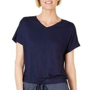 Alfani Pajama Top Short Sleeve V-Neck Ribbed Knit High Low Hem Blue Women's XL